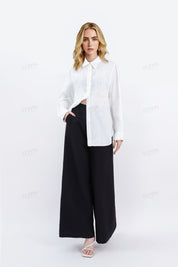White Embroidered Linen Long Sleeves Shirt