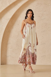 Ivory Paisley Print Maxi Dress with Beaded Halter Neck