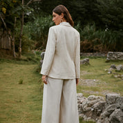 Tassel cotton-linen fitted long sleeve blazer