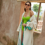 Border print technique sleeveless long cardigans