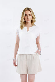 Beige Linen-Blend Shorts with Beaded Drawstring Belt