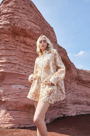 Linen Blend Floral Embroidered Elastic Waist Shorts