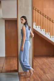 Light Blue Linen Wide-Leg Pants