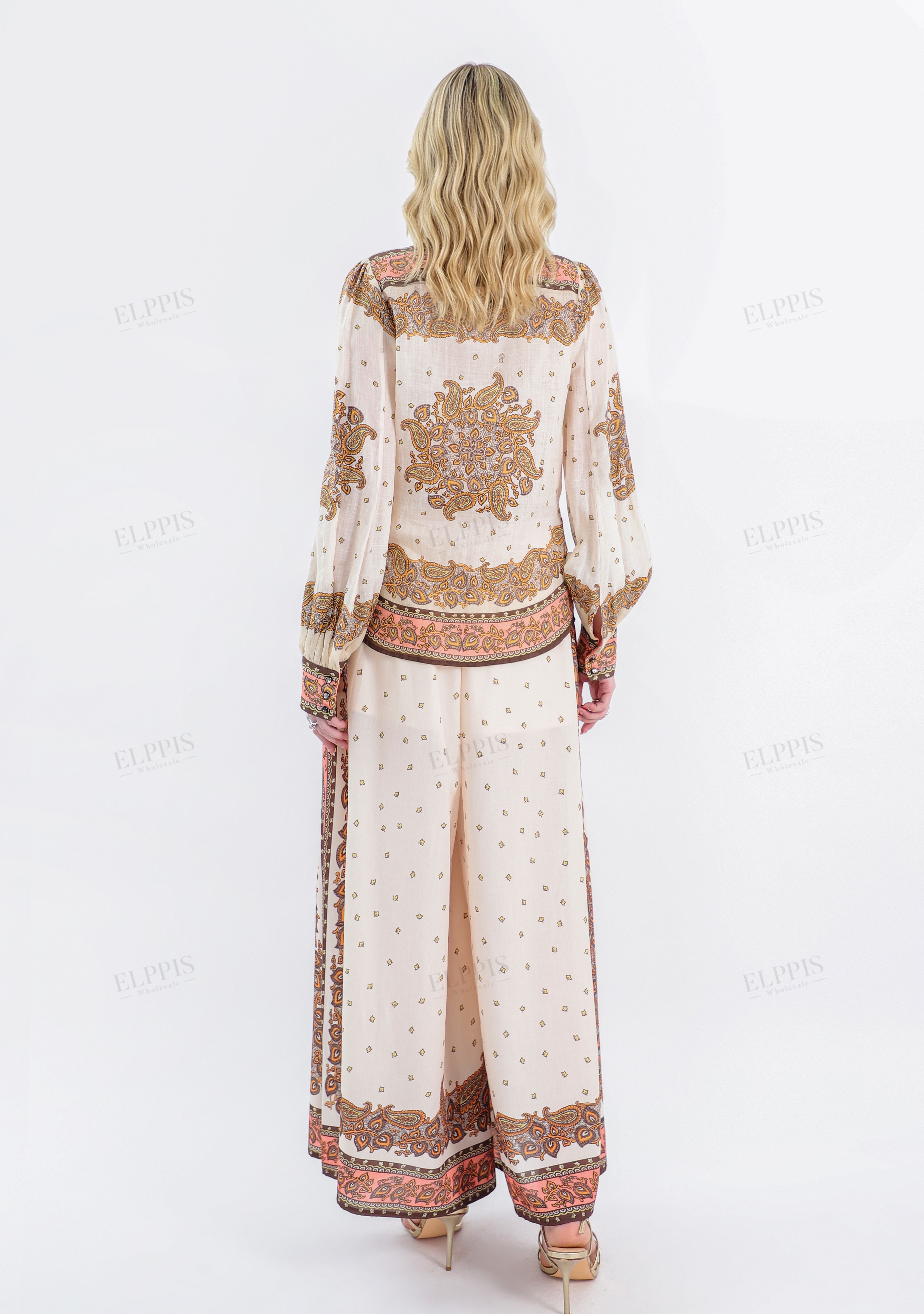 Paisley Print Long-Sleeve Shirt with Contrast Trim