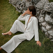 Minimalist cotton-linen wide-leg trousers