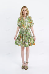 Tropical Print Rayon Shirt Dress