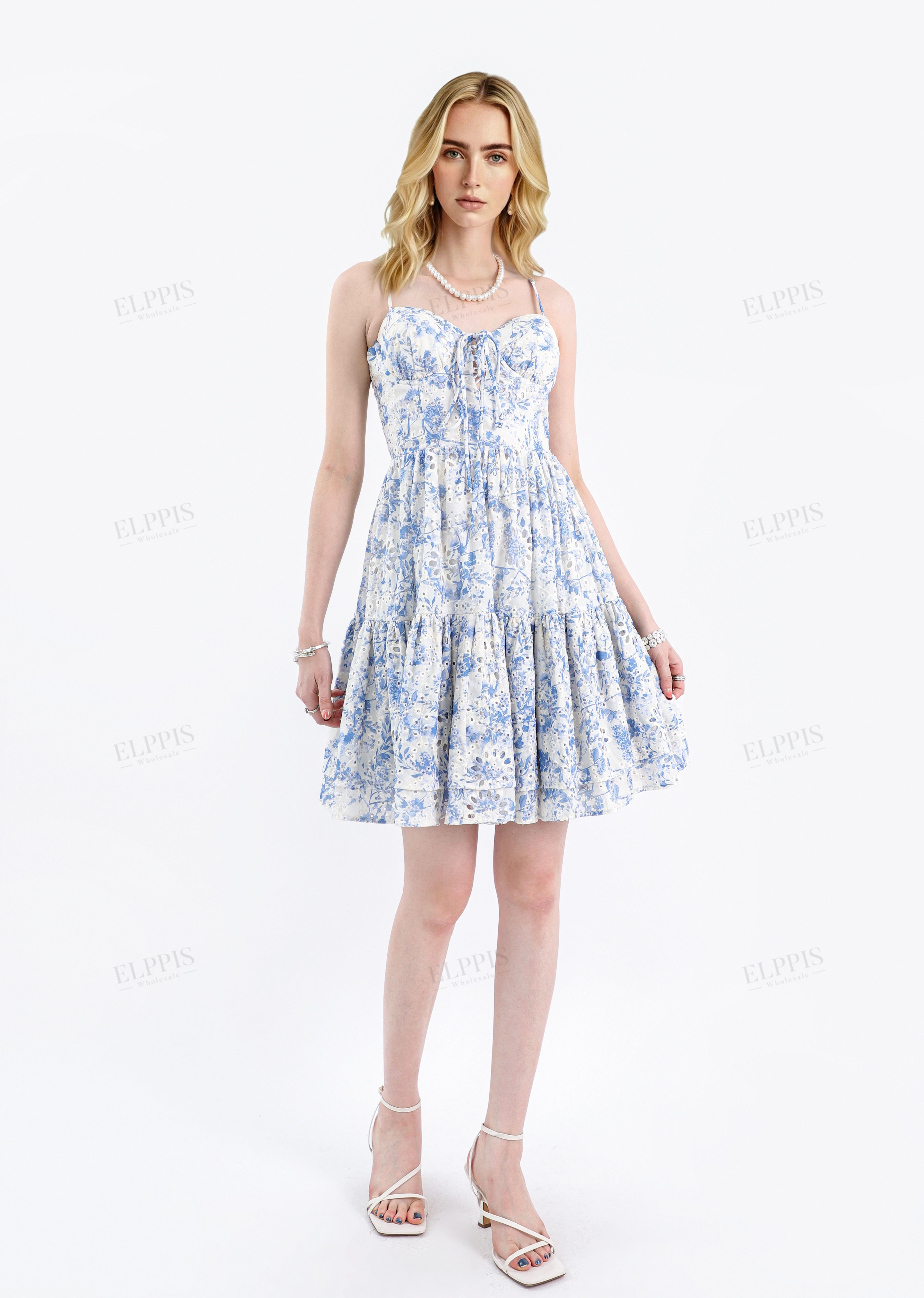Blue & White Floral Broderie Anglaise Cami Mini Dress
