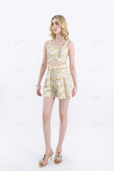 Yellow Floral Cotton High-Waisted Shorts