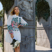 French vacation style embroidered floral shirt