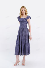 Navy Blue Tiered Midi Skirt