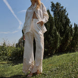 Embroidered all-linen flared pants