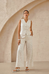 Beige Textured Linen-Blend Embroidered Waistcoat
