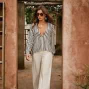 Minimalist cotton-linen wide-leg trousers