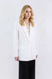 White Tailored Blazer with Beaded Floral Embroidery