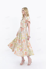 Paisley Print Rayon Midi Shirt Dress