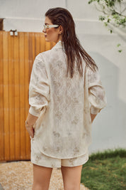 Cream Sheer Pearl Embellished Oversized Shirt