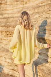 Lemon Yellow Linen Pull-On Shorts with Elasticated Waist