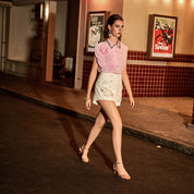 Positioned embroidered beaded high-waisted shorts