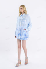 Light Blue Floral Print High-Waisted Shorts