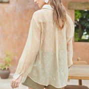 Two-tone tie-dye fabric long sleeve shirt