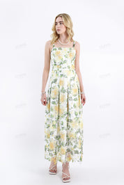 Yellow Floral Lace Midi Dress