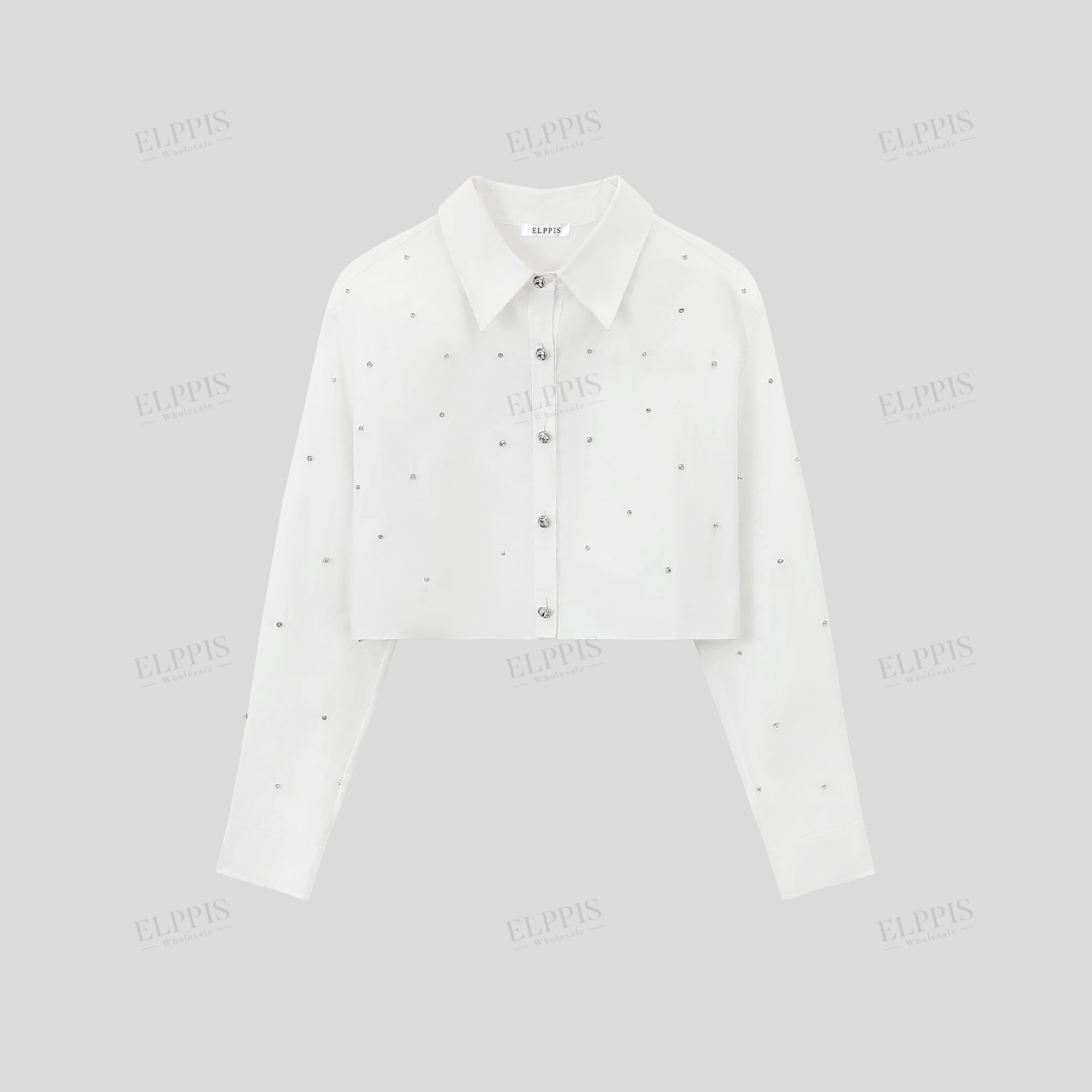 Hand-beaded cropped long sleeve shirt