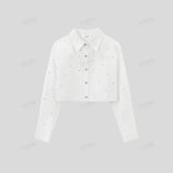Hand-beaded cropped long sleeve shirt