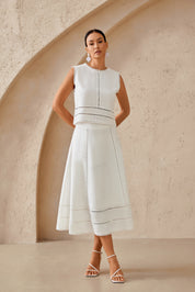 White Linen Embroidered Maxi Skirt
