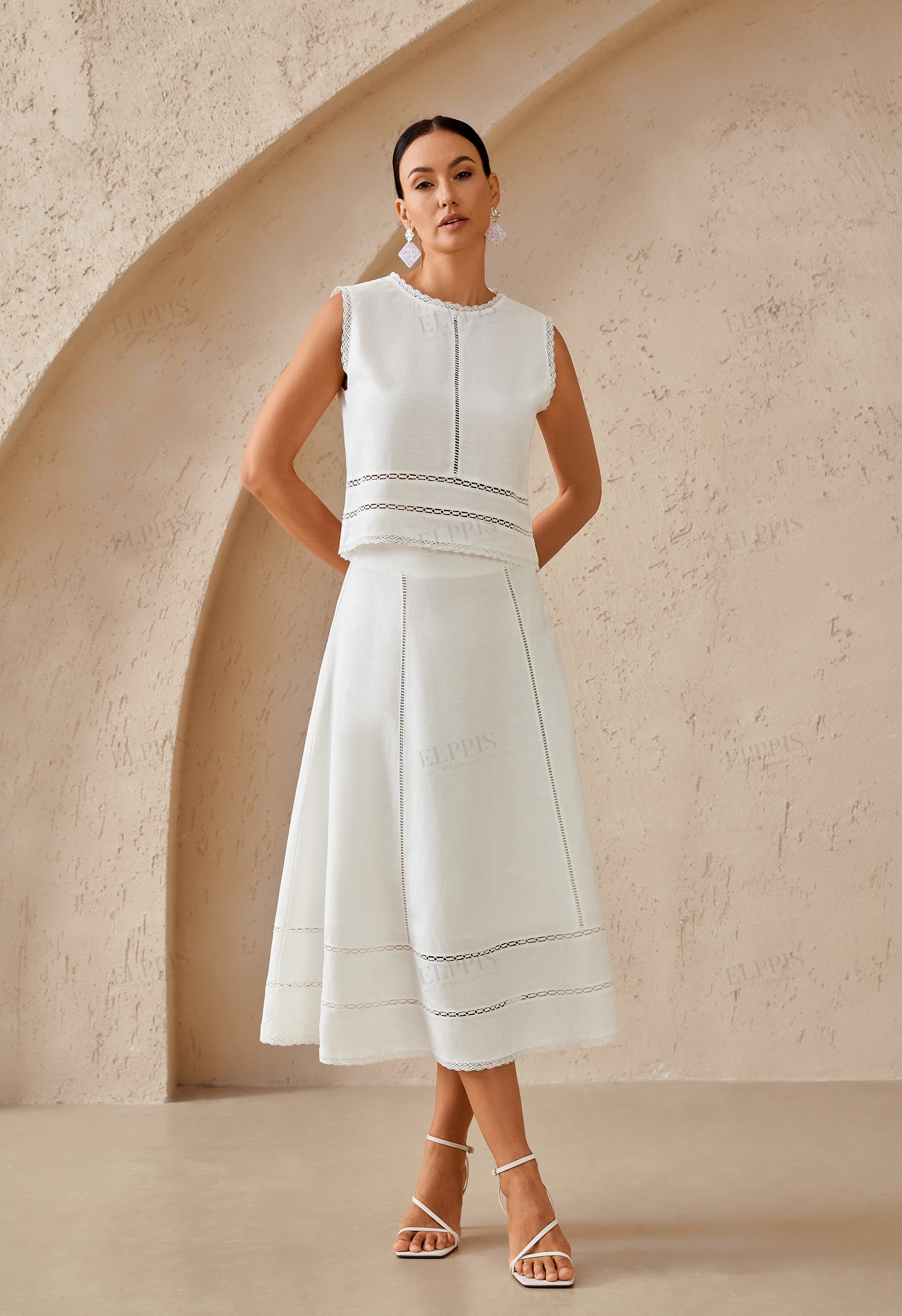 White Linen Embroidered Maxi Skirt