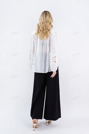 White Sheer Shirt with Intricate Crochet Lace Panels