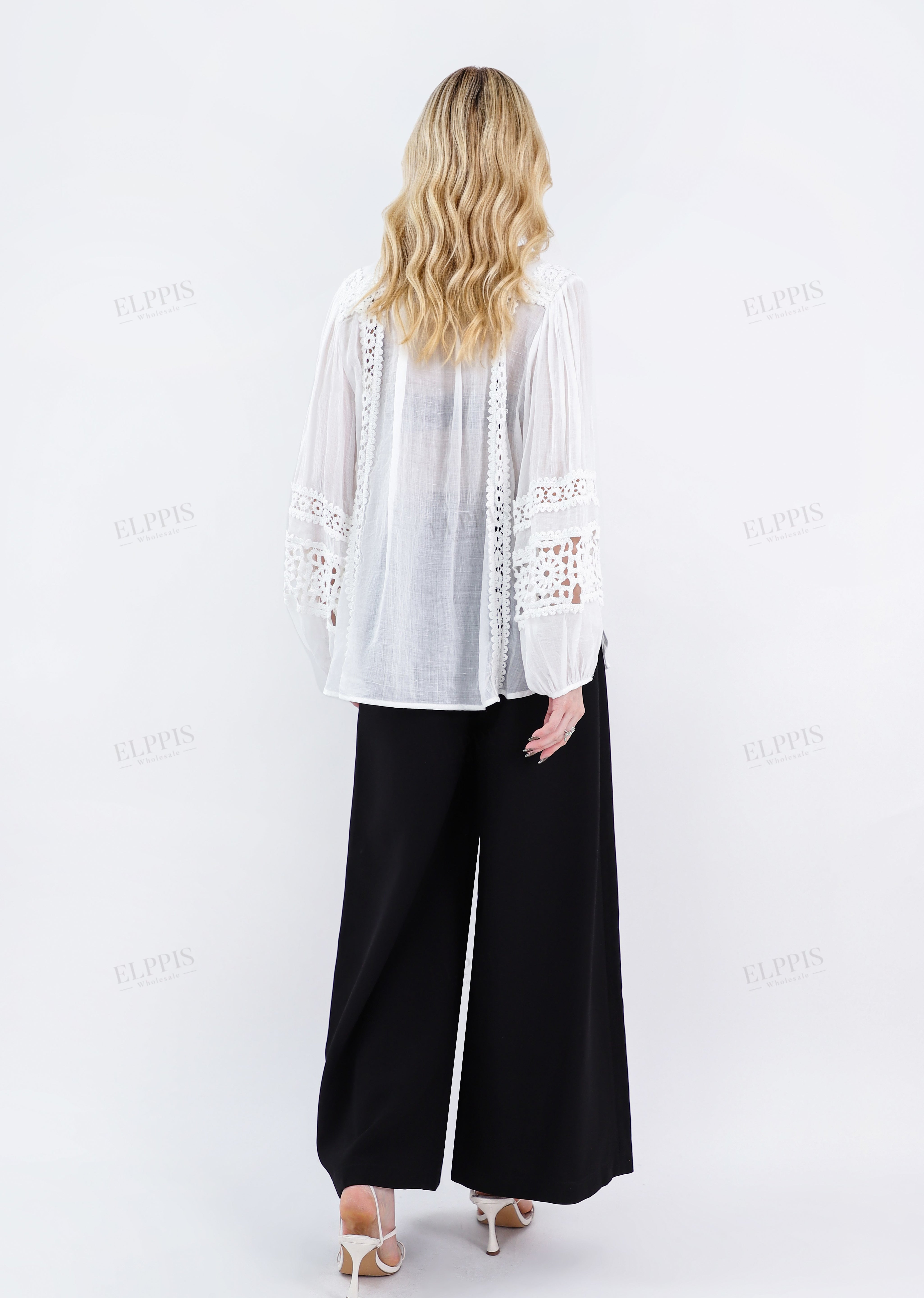 White Sheer Shirt with Intricate Crochet Lace Panels