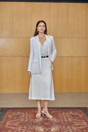 White Linen-Blend Embroidered long sleeve  Blazer (Floral Lace Detail)