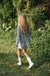 Ivory & Navy Striped Oversized Linen Shirt