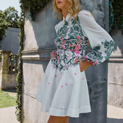 French vacation style embroidered floral shirt