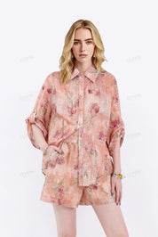 Elastic Waist Tencel-Cotton Floral Shorts