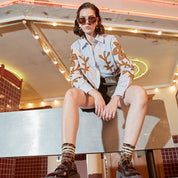 Striped patchwork embroidered hand-beaded shirt