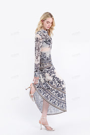 Two-Tone Ornate Pattern Maxi Skirts