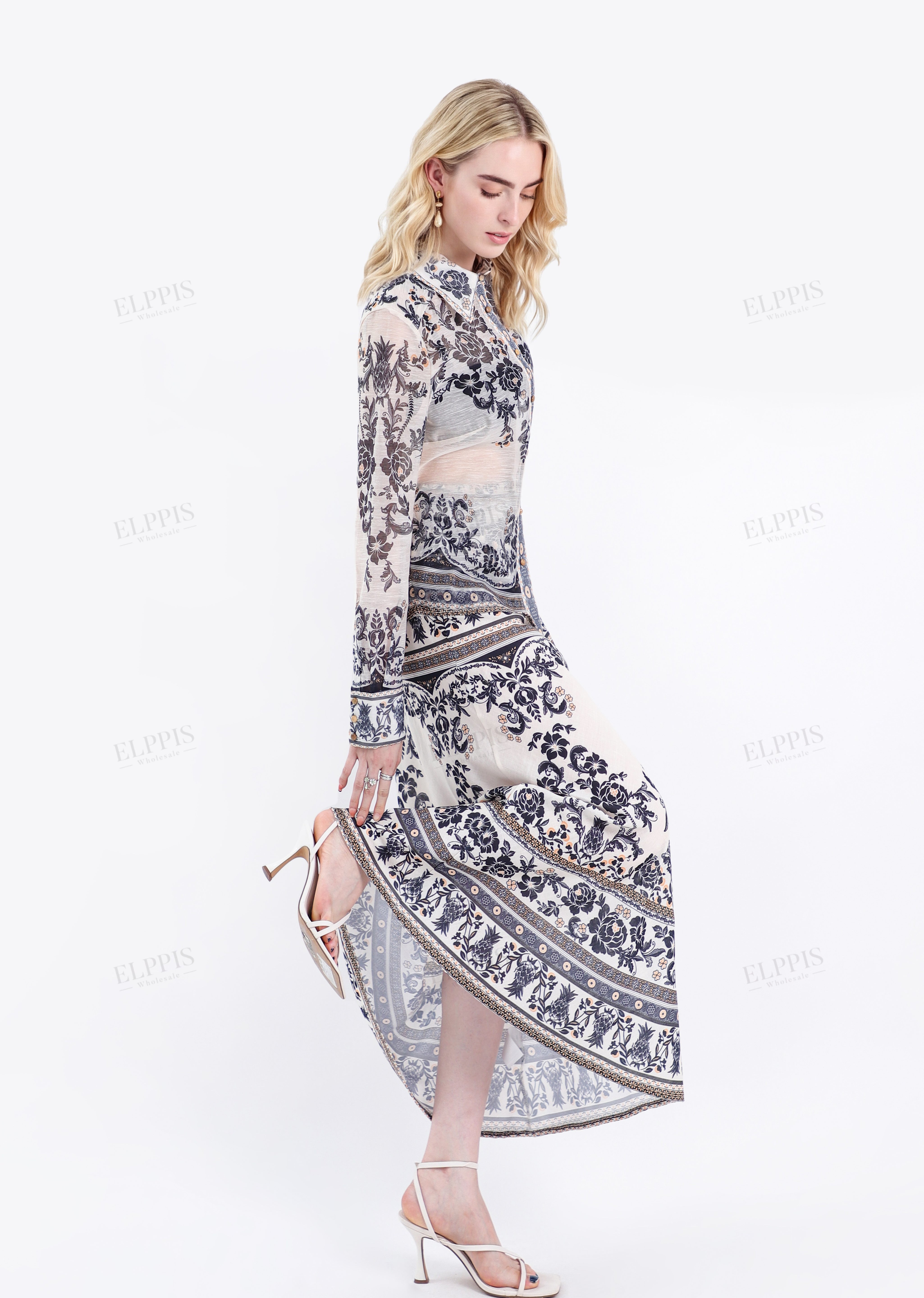 Two-Tone Ornate Pattern Maxi Skirts