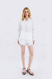 White Linen Embroidered Shorts