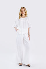 White Blouse with Crochet Lace Accents & Bell Sleeves