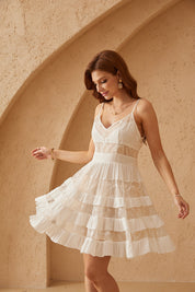 White Lace Tiered Cami Mini Dress