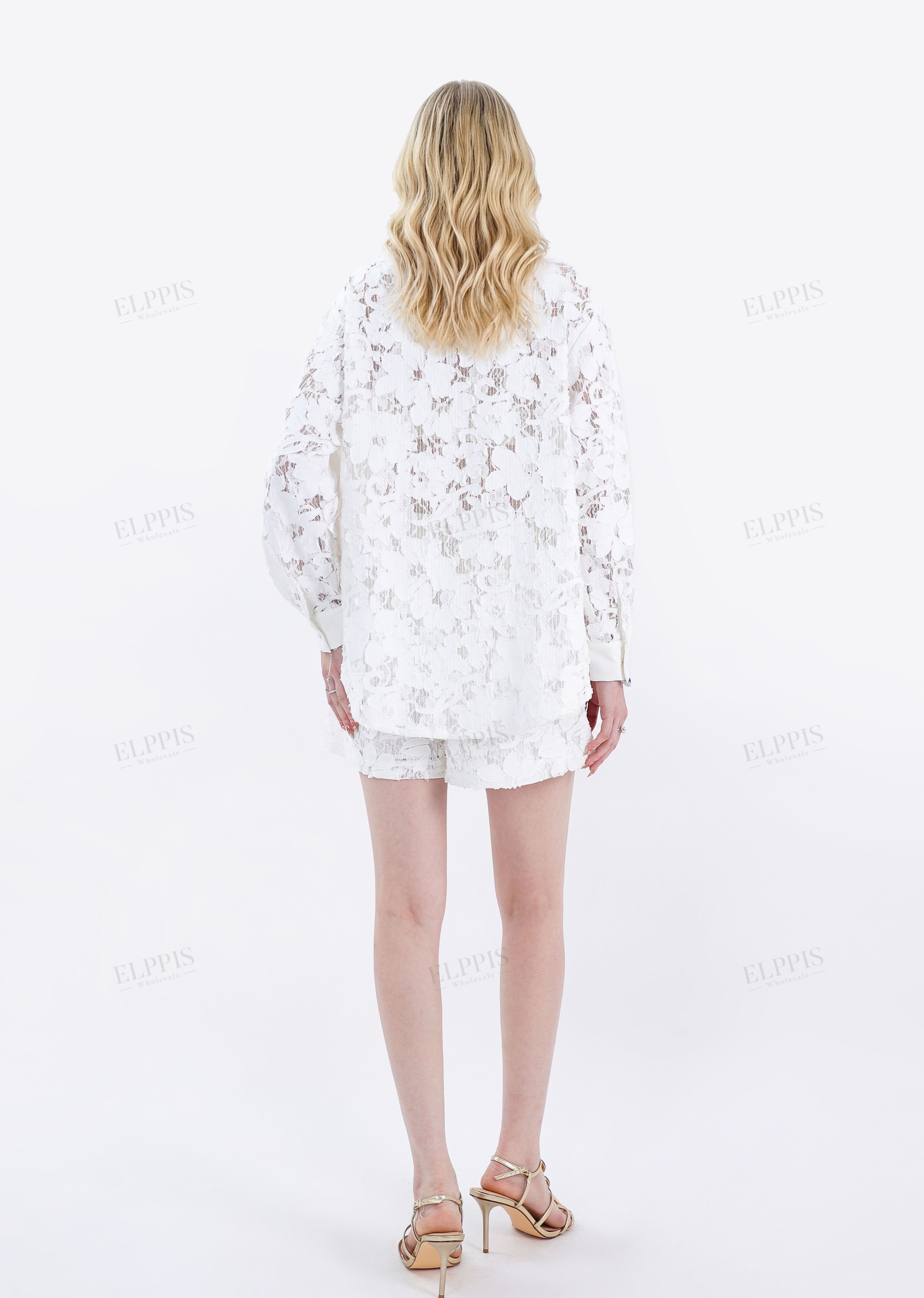 White Floral Lace Short-Sleeve Blouse