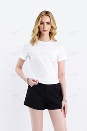 White Maxi Skirt with Black Embroidered Waist & Hem Details