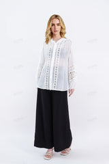 White Sheer Shirt with Intricate Crochet Lace Panels