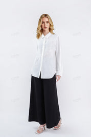 White Embroidered Linen Long Sleeves Shirt