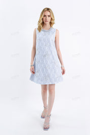 Light Blue Beaded Lace Sleeveless Mini Dress