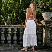 Chiffon base with 3D tassel embellishment straight midi skirt