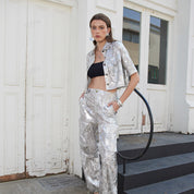 Silver-embellished fabric utility shirt