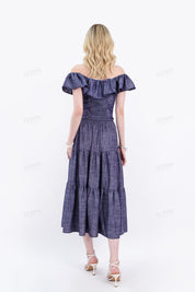Navy Blue Tiered Midi Skirt