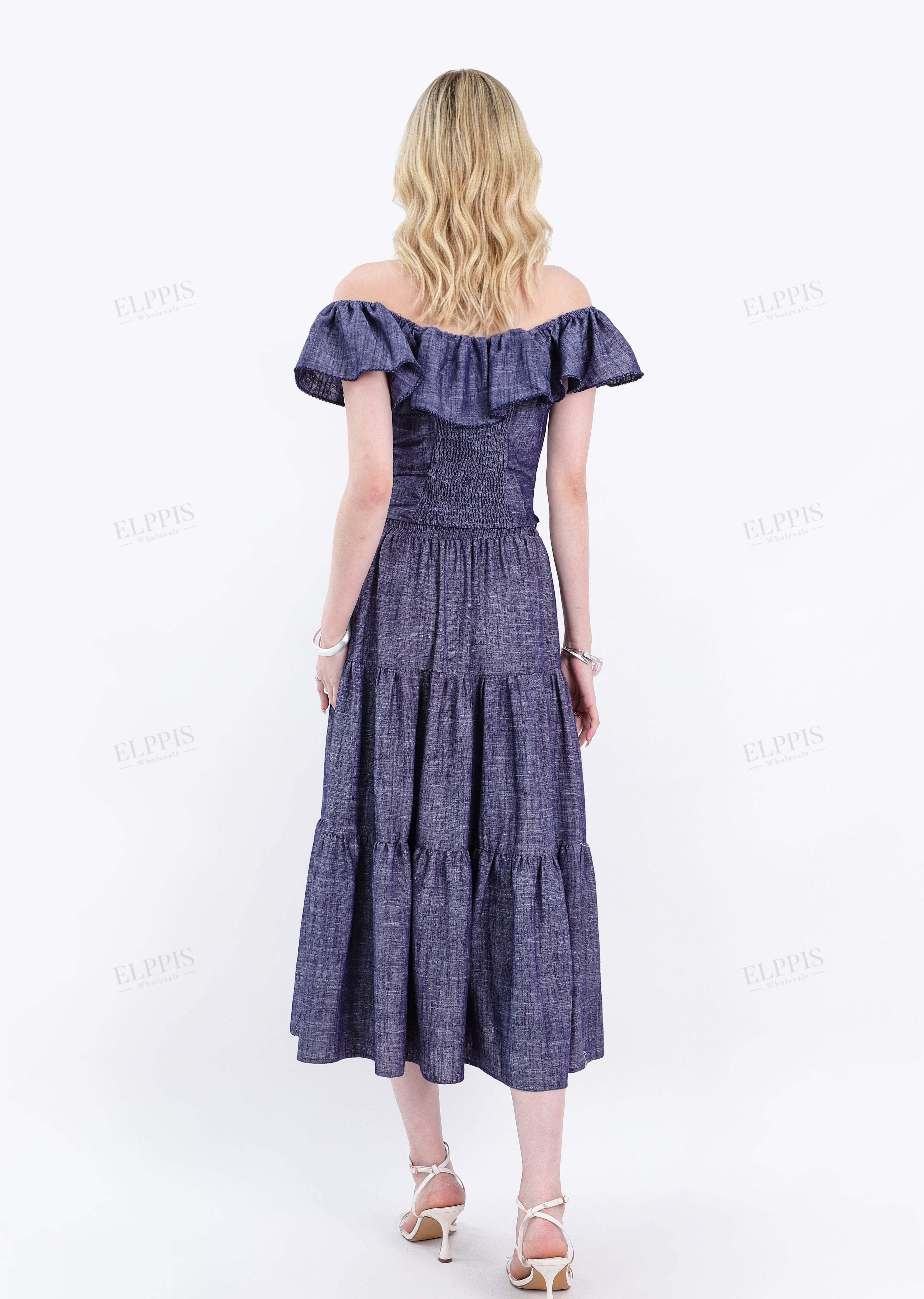 Navy Blue Tiered Midi Skirt